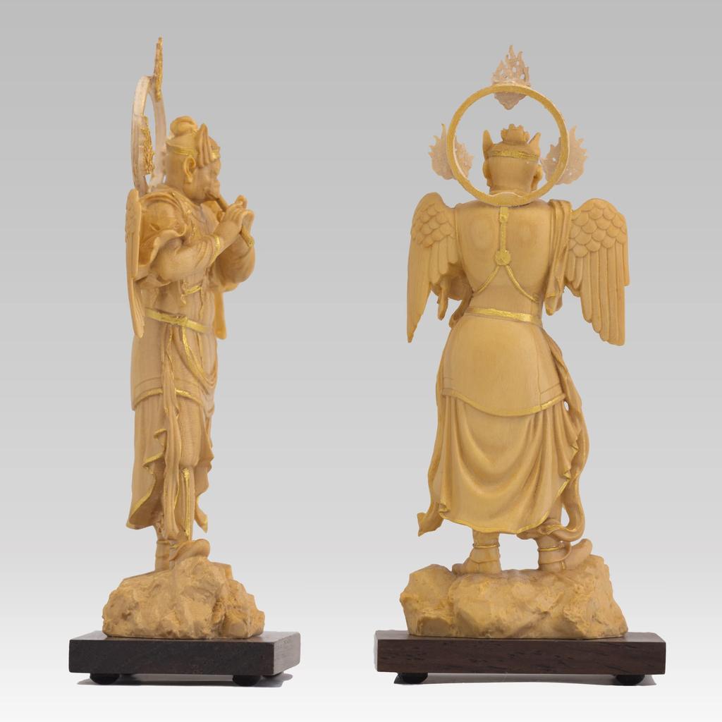 Miniaturní Buddha Karurao 11cm zlatá hliněná dřevěná ozdoba (Dřevěný buxus, povrchová úprava)Socha Buddhy, postava, řezba, (GSB Karurao)