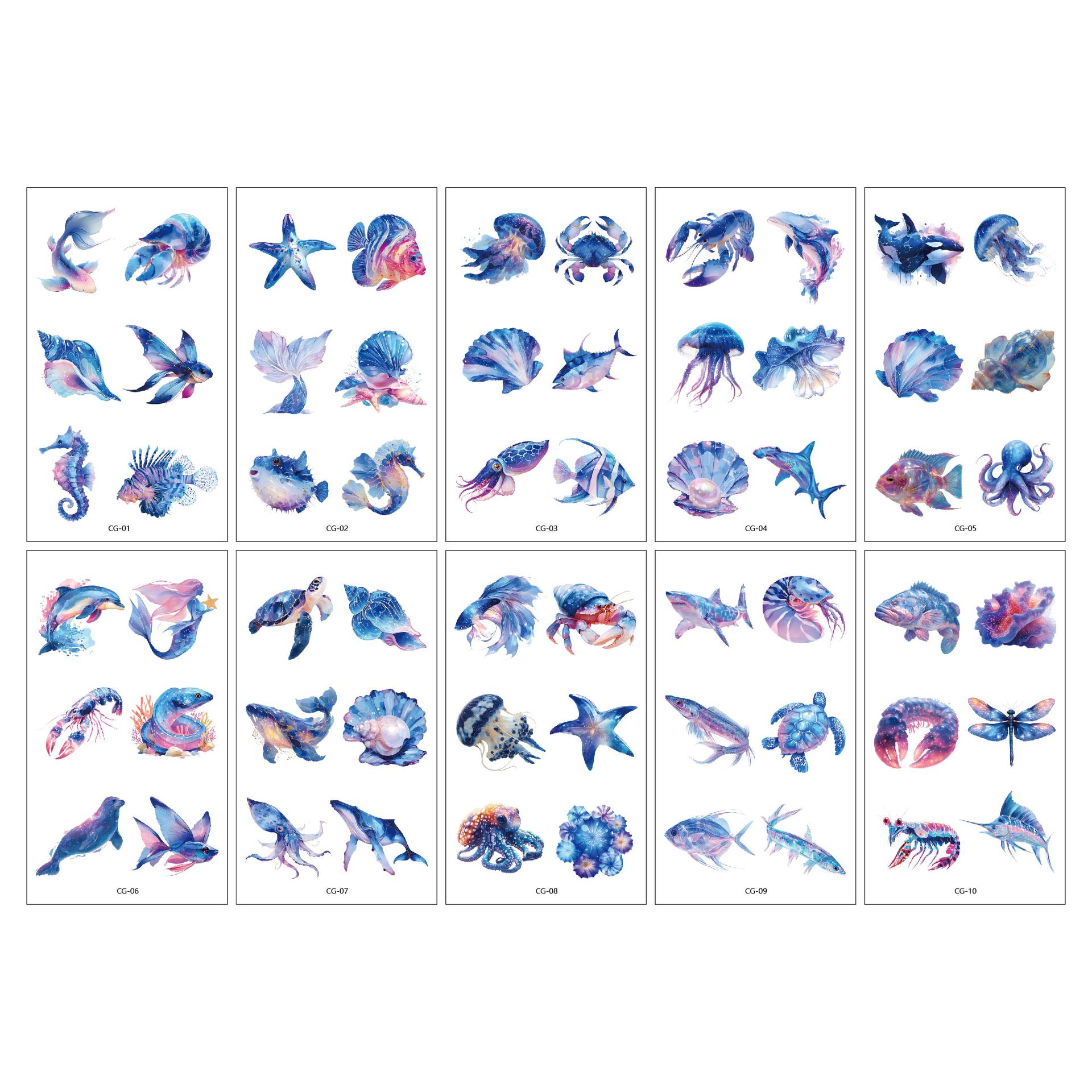 

Ocean Custom Blue Shark 10Pcs Temporary Tattoos Sticker Tattoo Fake Tatoo Body Art Arm Sea Turtle Whale Jellyfish Accessories 10Pcs/Set синий