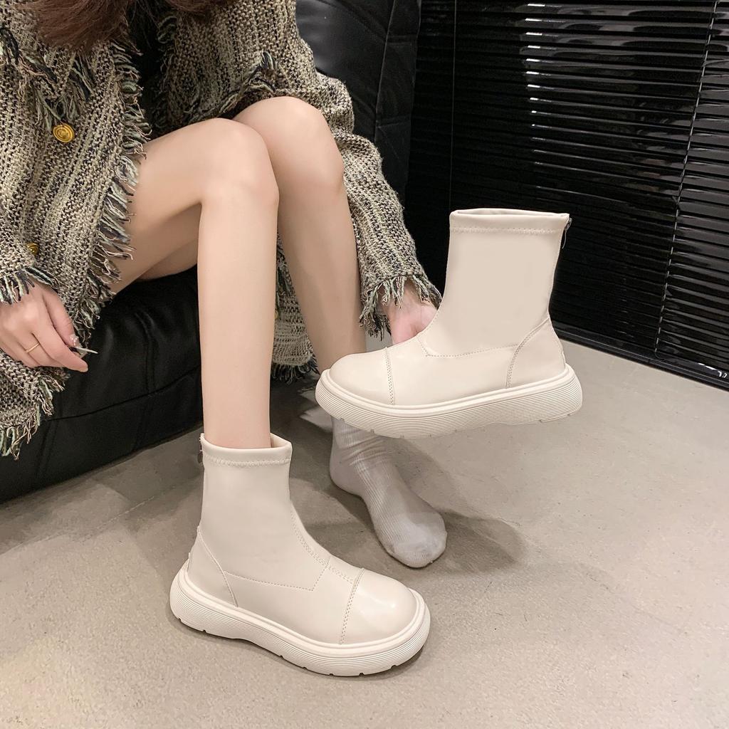 Martin Boots Winter Velvet Women's Short Tube 2025 New Spring and Autumn Single Boots Small Muffin Thick-soled Elastic Thin Boots