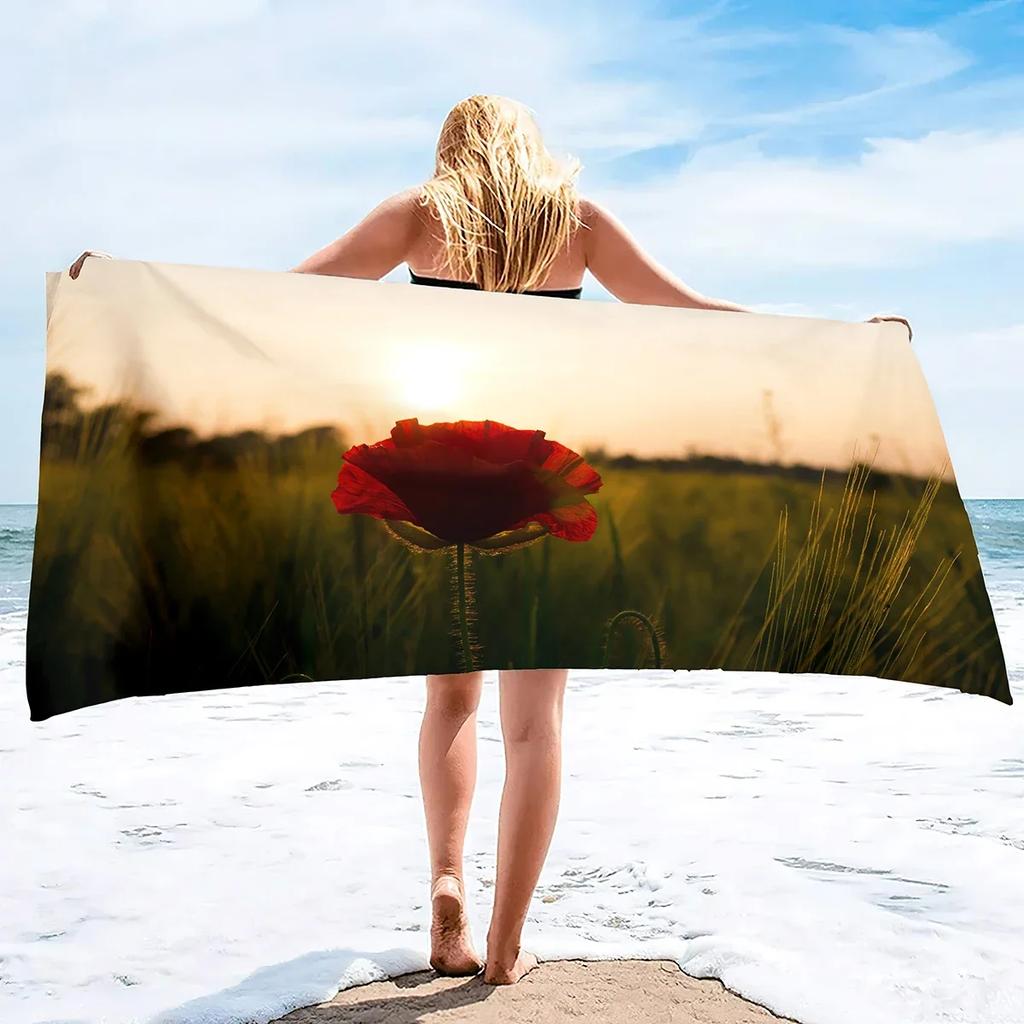 Garden Flower Quick Dry Large Beach Towel, Super Absorbent and Sand Free Pool Towel, Microfiber Portable Sports/Camping Towel