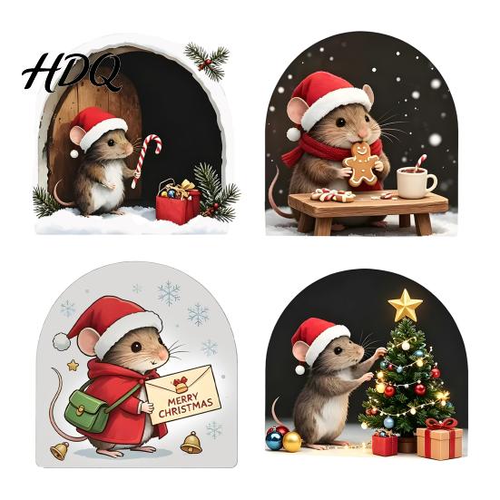 Seasonal Wall Decoration for Home Christmas Mouse Sticker PVC Waterproof Hole Decal Peel Winter Art And Stick Decor Holiday Party Festive