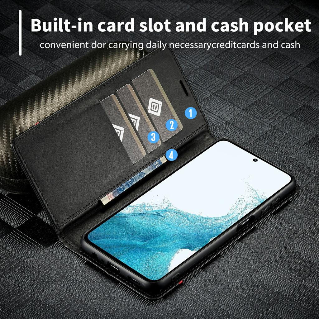 LC.IMEEKE For Samsung Galaxy S25 FE Wallet Case Carbon Fiber Texture Leather Phone Cover