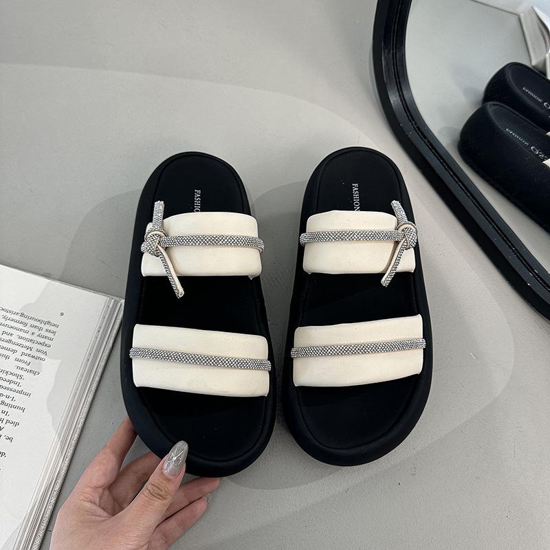 

2025 new soft-bottomed cool slippers women wear thick soles to increase the height of going out beach slippers trendy sandals women 40 бежевый