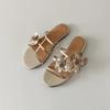 Sheepskin Version of Flower Flat Bottom One-word Slippers Women's Summer Wear Holiday Beach Open-toed Cold Slippers