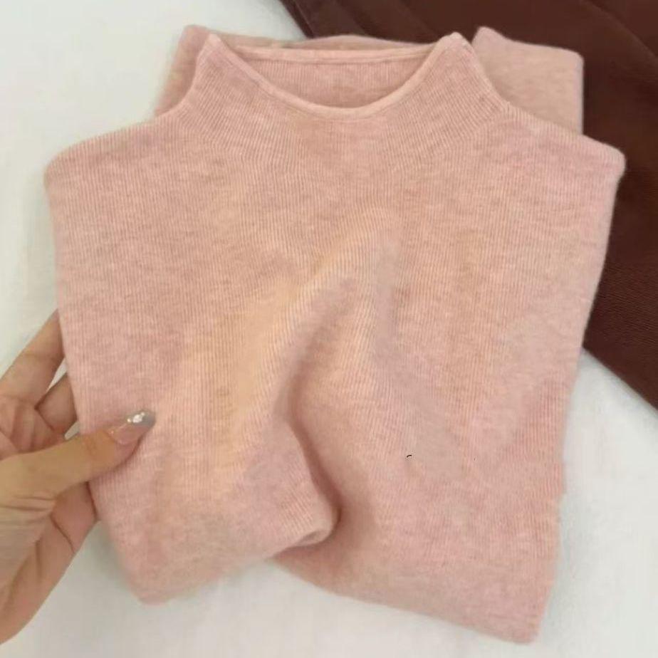 Simple Long-Sleeve Knit Sweater: Versatile Solid Color, Half-High Collar, Perfect for Autumn and Winter