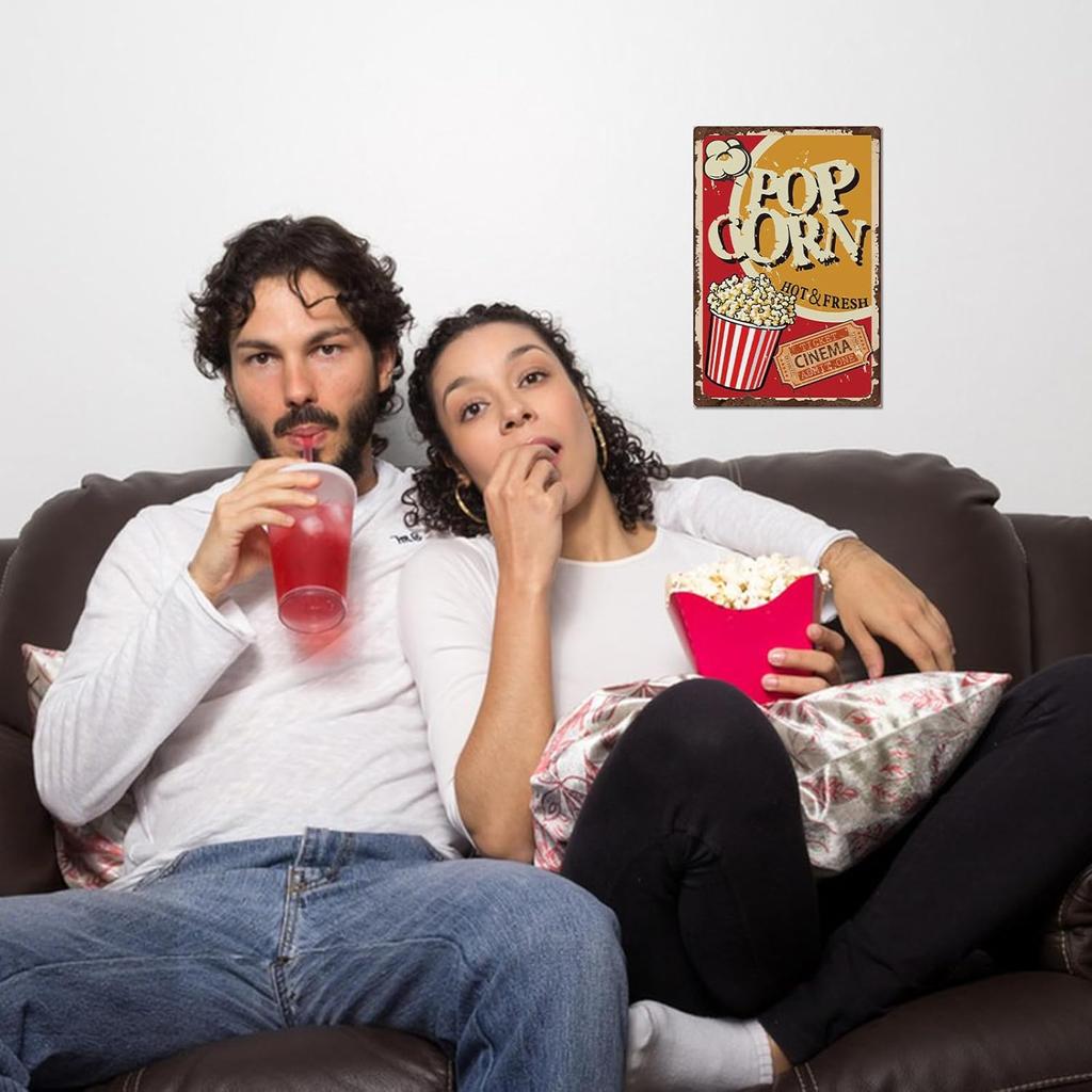 SUPERDANT Tin Sign Popcorn Vintage Metal Signs Movie Theater Store Decor Restaurant Metal Plaque Retro Wall Art Poster Wall Decoration for Bar