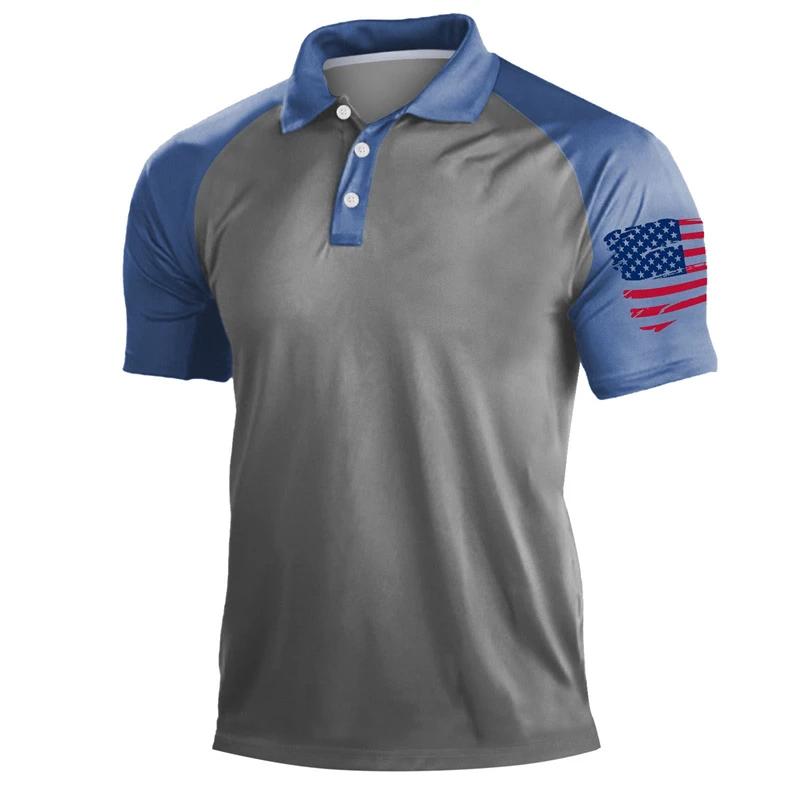 Show Patriotism! US Flag Print Polo Shirt, Casual Short Sleeve