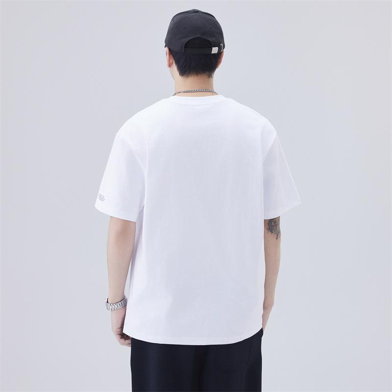Thin New Short-sleeved Men's T-padded Pure Cotton Heavy Shoulder-loose Round Neck T-shirt Short-sleeved
