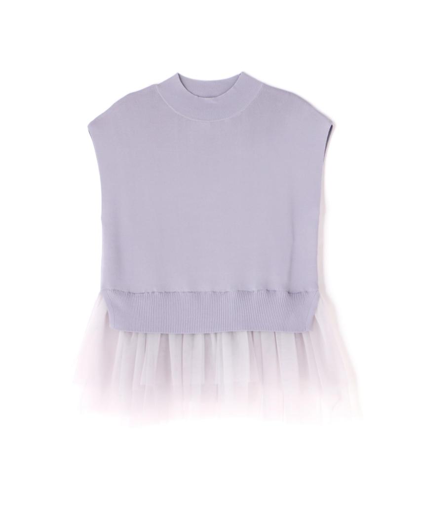 Natural Beauty Basic Tulle Ruffle Layered Knit Sweater in Gray Lavender Women's
