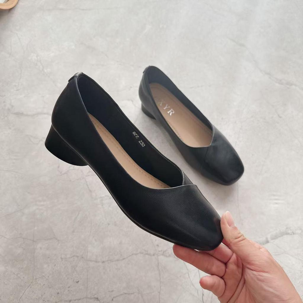 Women's Genuine Leather Formal Low-Heel Square-Toe Shoes, Soft Sole & Surface, Versatile for Work