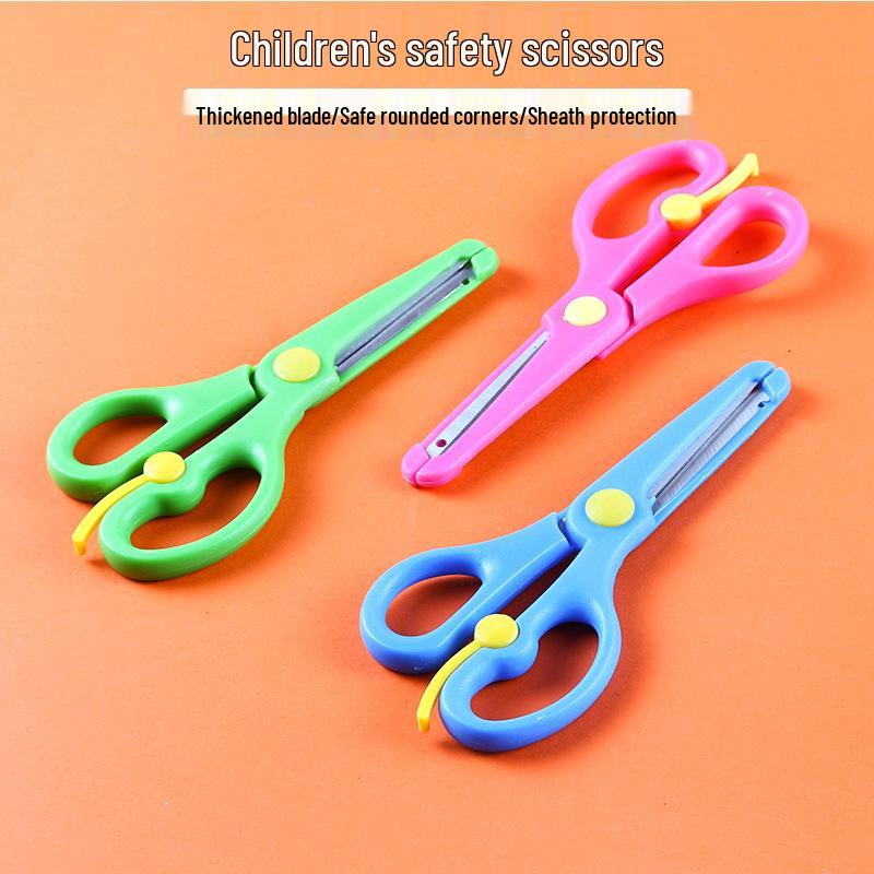 Safe Child-Friendly Round-Edge Elastic Scissors for Students