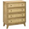 Kommode mit 4 Schubladen Holzkommode mit Rattan-Fronten Cannage-Stil für Schlafzimmer 80x35x95 cm Natur