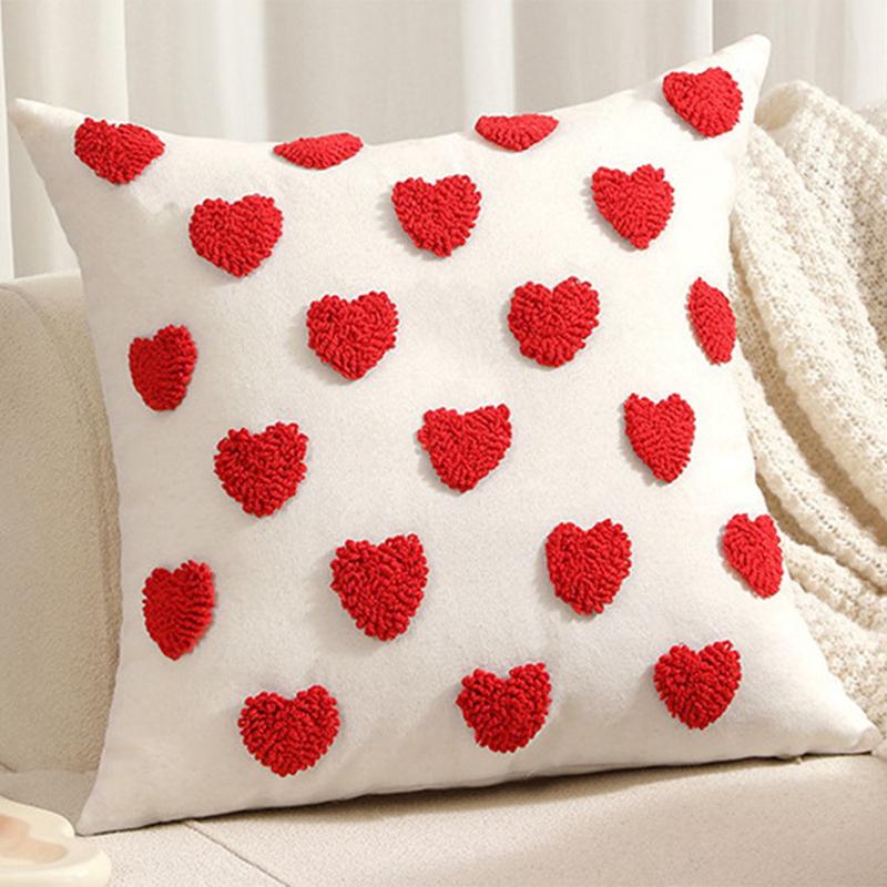 Love Pillow Cover Heart Shaped Pillow Cover Valentines Day Throw Pillow Covers Heart Love Couples Decorations Embroidery Pillowcases (No Lint))))