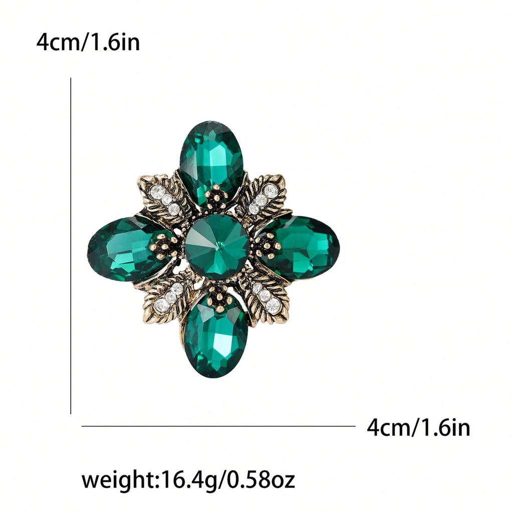 Retro Cross-border European and American Texture Sparkling Diamond Crystal Glass Brooches, Chest Flower, Personalized Women's Coat Brooch