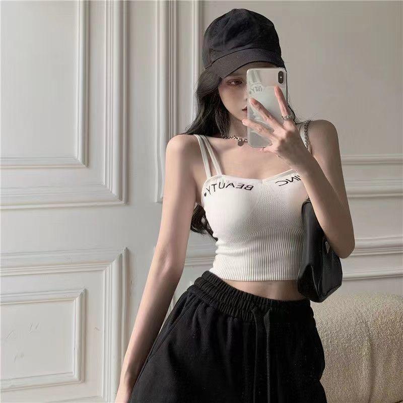 Strap Vest Women's Padded Bottom Shirt Gathered Inside and Outside with Sexy Suspenders