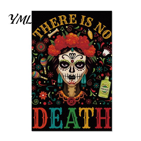 Sugar Skull Yard Ornaments Day of The Dead Garden Flag, 12x18 Inch Floral Decorative Weather Resistant Patio Banners Mexican Gothic Skeleton