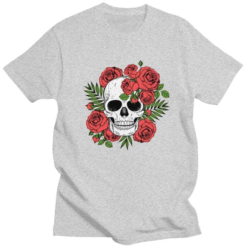 Custom Skull Roses Flowers T Shirts Men Short Sleeve Tshirts Streetwear Tee Tops 100 Cotton Slim Fit Tshirts Merch