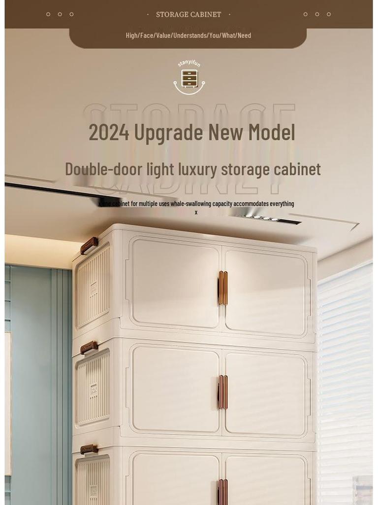 Large Capacity Multi-layer Folding Plastic Storage Cabinet with Wheels for Bedroom Quilts and Clothes