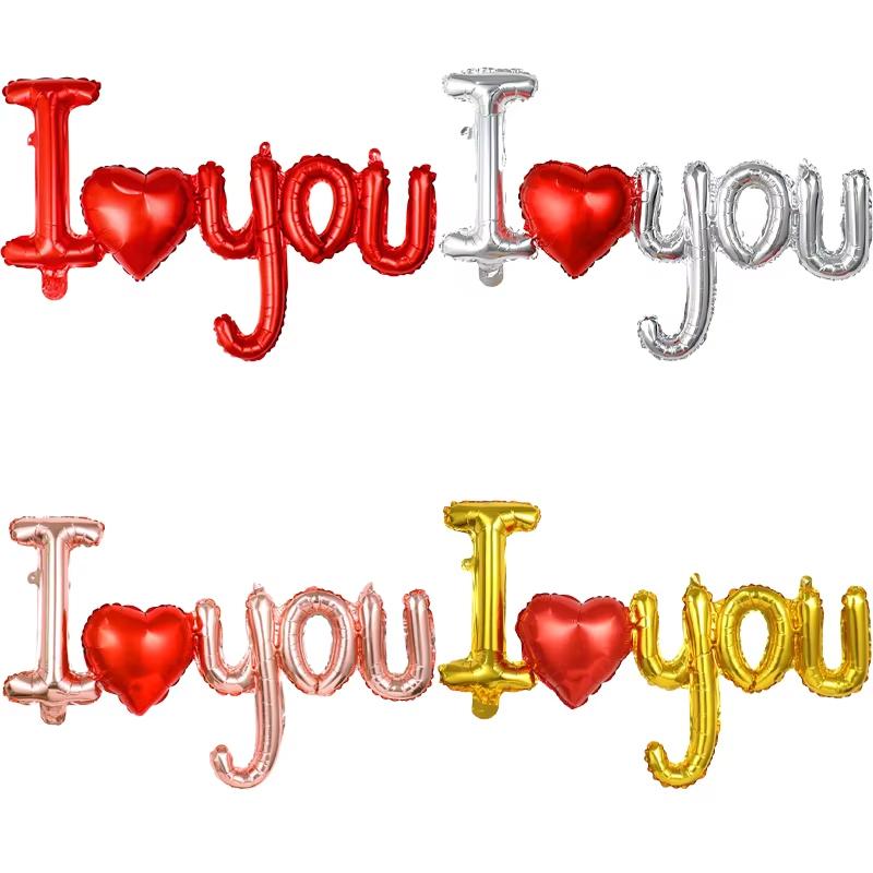 5pcs Siamese I Love You Letter Love Balloon Red Rose Gold Foil Balloon Valentine's Day Wedding Decoration Anniversary Party Supp