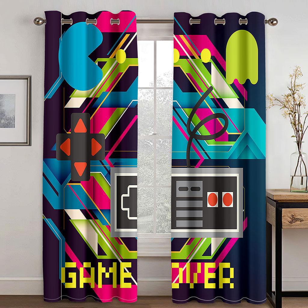 2pcs Gamer Gamepad Controller Window Curtains Drapes for Living Room Boys Bedroom Gaming Room Home Decor Door Playing Video Game