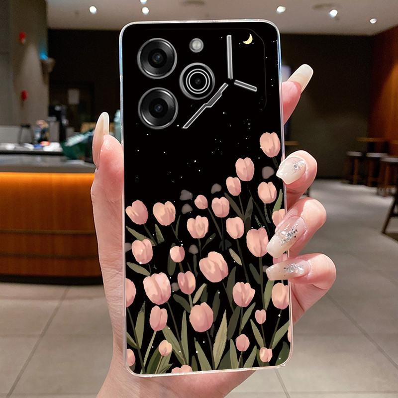 Phone Case For Tecno Pova 6 Pro 5G LI9 Case Tecno Pova 6 5G LI7 Back Cover Luxury Butterfly Flowers Transparent Soft TPU Casing