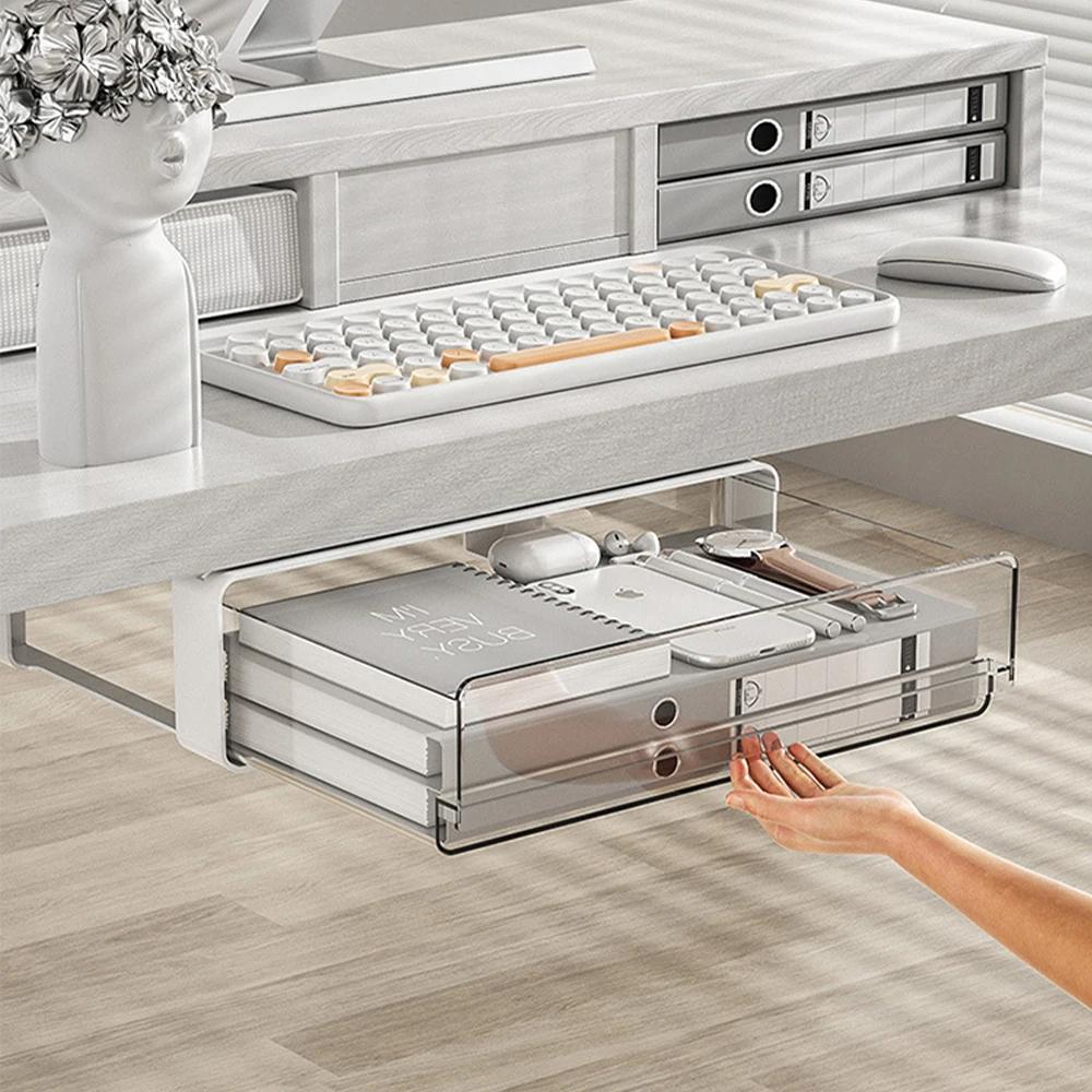 Drawer Storage Box Under Table Hidden Self-Adhesive Drawer Type Storage Cabinet Office Desk Cosmetics Stationery Storage Rack