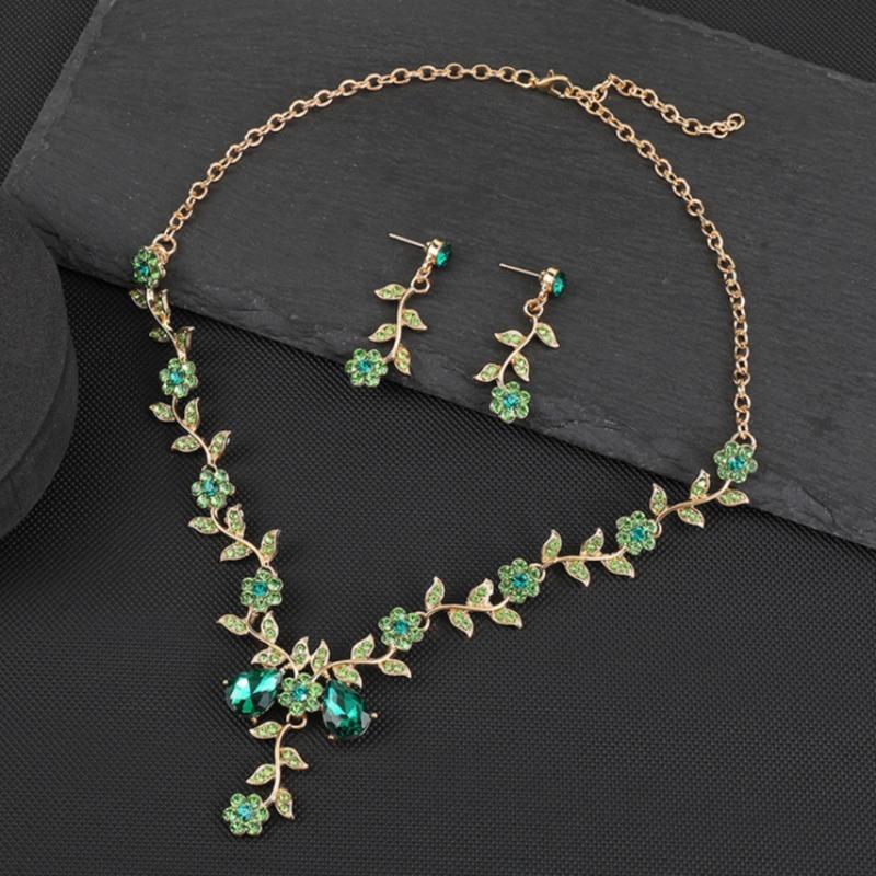 GemChic Women's New Exquisite Alloy Branch Flower Crystal Rhinestone Drops Collarbone Necklace Earrings Two Piece Set Birthday Christmas Jewelry Gift