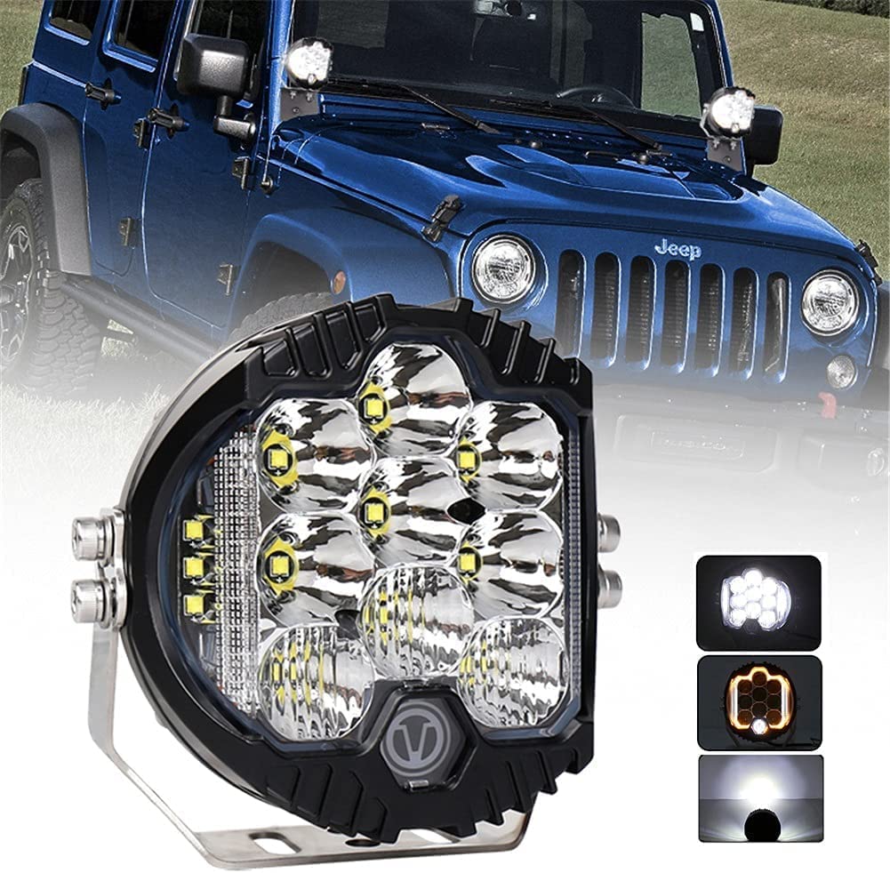 KAWELL 50W Fog Lamp 5 Inch Driving Light Fog Lamp Aftermarket Wrangler Headlight Combo