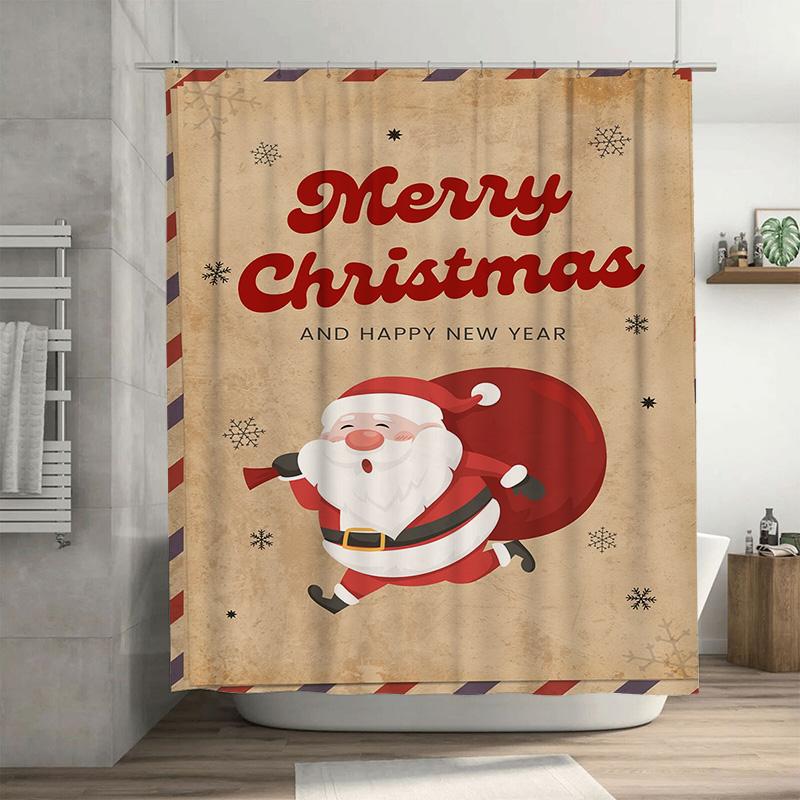 

Tuniu Festive Santa Claus Bathroom Shower Curtain Christmas Holiday Decor Fun Cute Waterproof Backdrop W60H190(CM)-1 Pcs