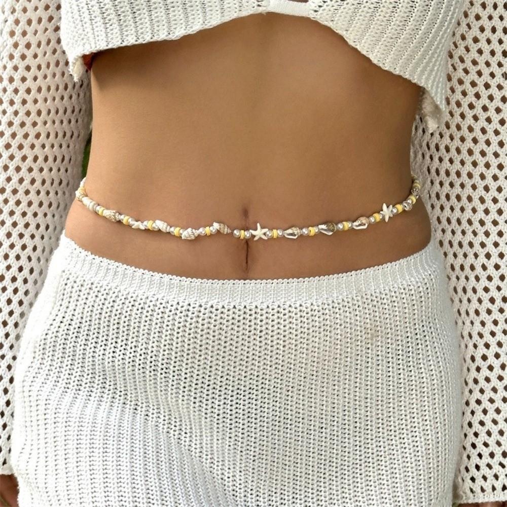 Einfaches Design Taille Bauch Kette Samenperlen Dünner Gürtel Seestern Muschel Kette Seestern Muschel Bohemian Körperkette Party Schmuck