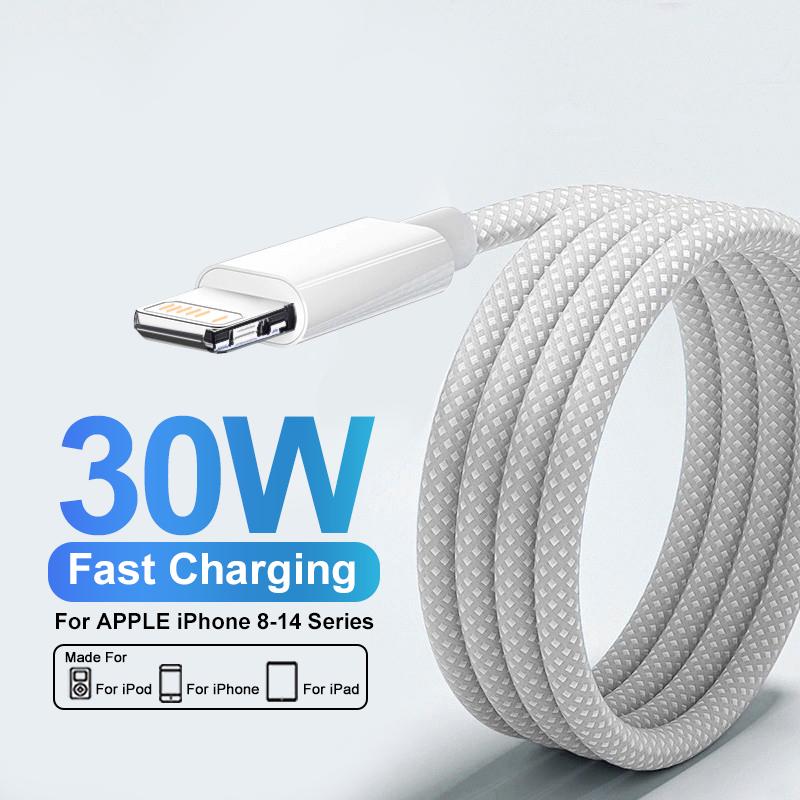 30W Fast Charging USB Cable For 14 13 12 11 Pro Max 8 7 6 Plus XS X XR Type C Data Line 2M Quick Charge Phone Accessories