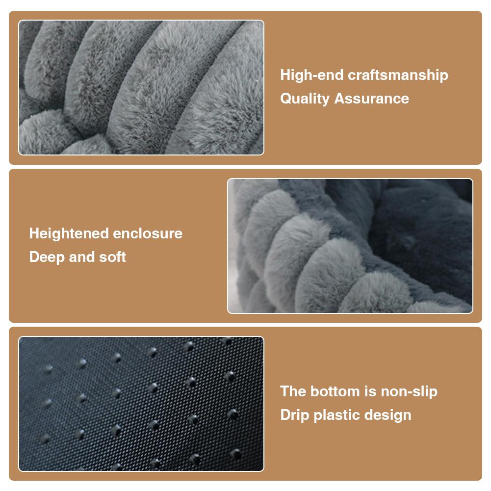 60CM Soft Plush Fur Round Pet Bed Washable Anti-Slip Bottom 15KG Capacity Shed-Resistant Cat Dog Bed with Raised Support for Ind