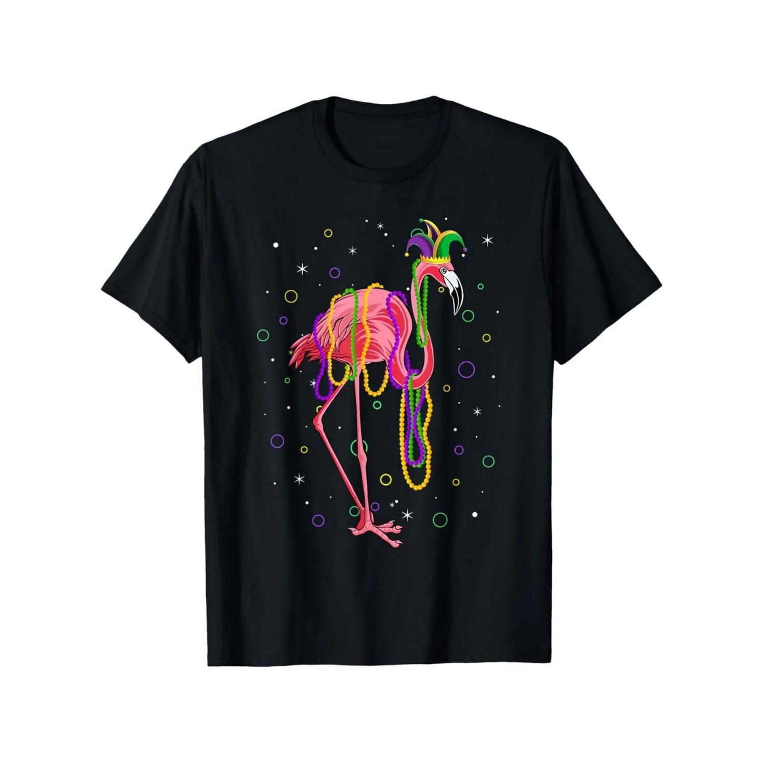 

Flamingo Mardi Gras Graphic Tee Men s Lightweight Breathable Short Sleeve T-Shirt for Festivals S чёрный