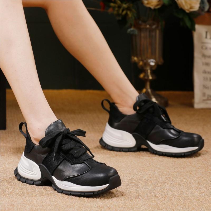 Fashion GKTINOO Genuine Leather Lace Up Casual Women's Shoes Autumn 2025 New Sports Style Flat Versatile Four Season Shoes