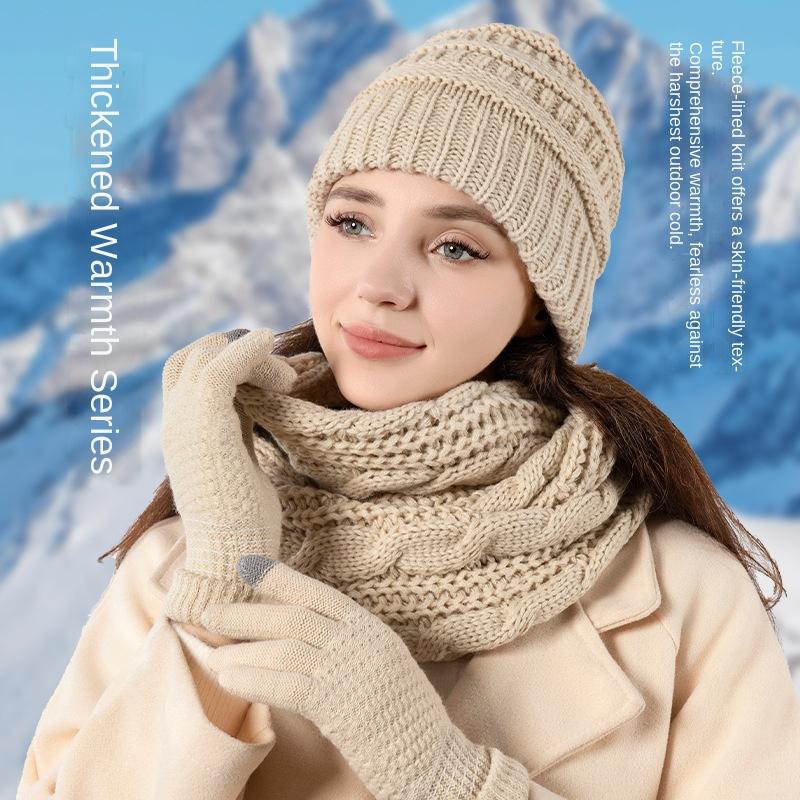 Winter Warm 3-Piece Set Fleece Lined Hat Scarf Gloves for Men Women Premium Black