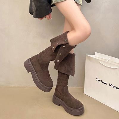 Temperament Shows Legs Long Boots Women's 2025 Autumn and Winter New High Boots Casual Versatile Soft Surface Foldable Medium Boots