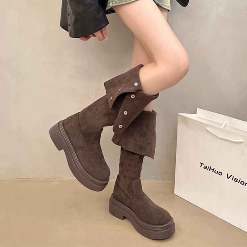 Temperament shows legs long boots women's 2025 autumn and winter new high boots casual versatile soft surface foldable medium boots