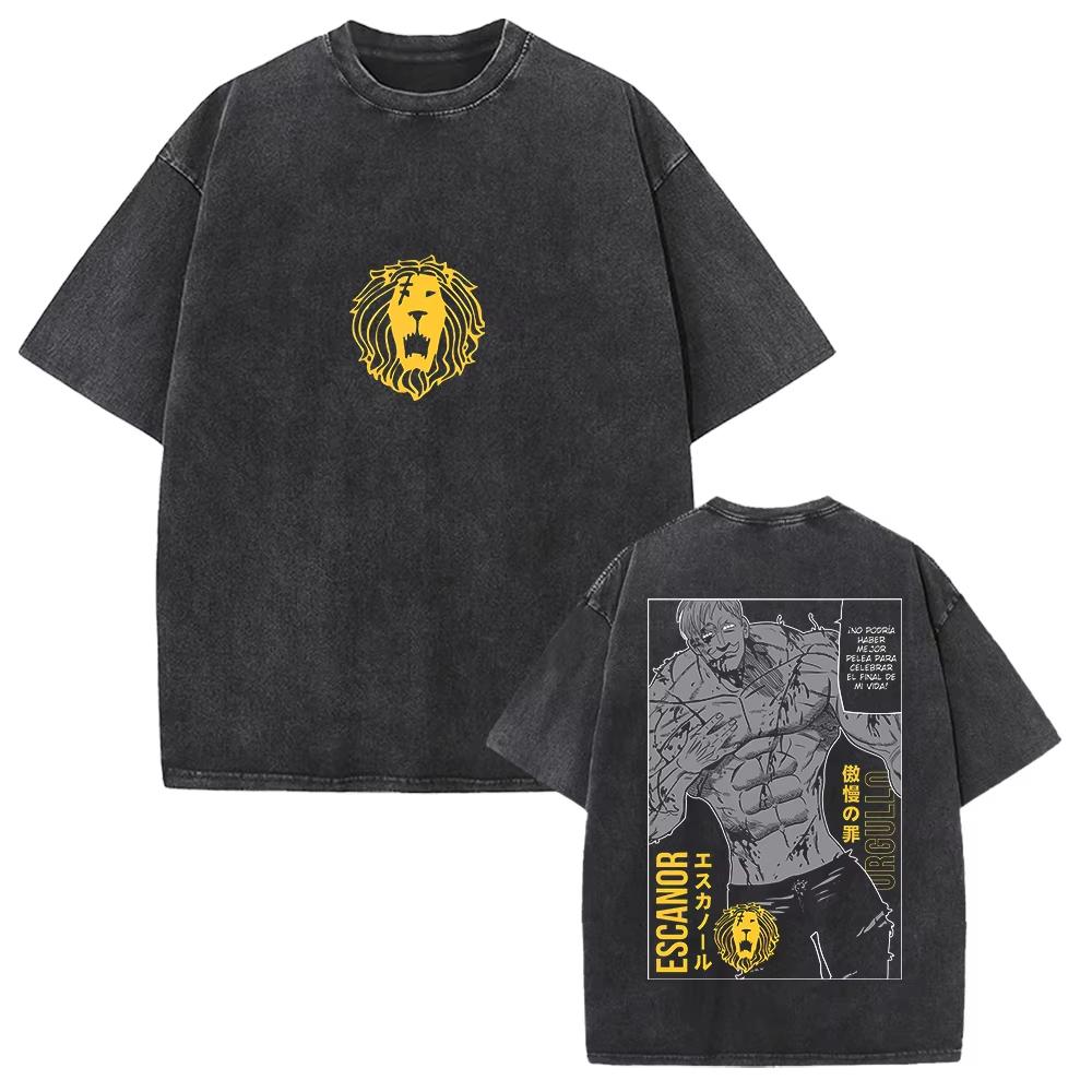 Saldi Estivi Caldi Escanor I Sette Peccati Capitali T-shirt Uomo Donna Top Vintage Grafica Manga Lavato Vintage Oversize T-shirt