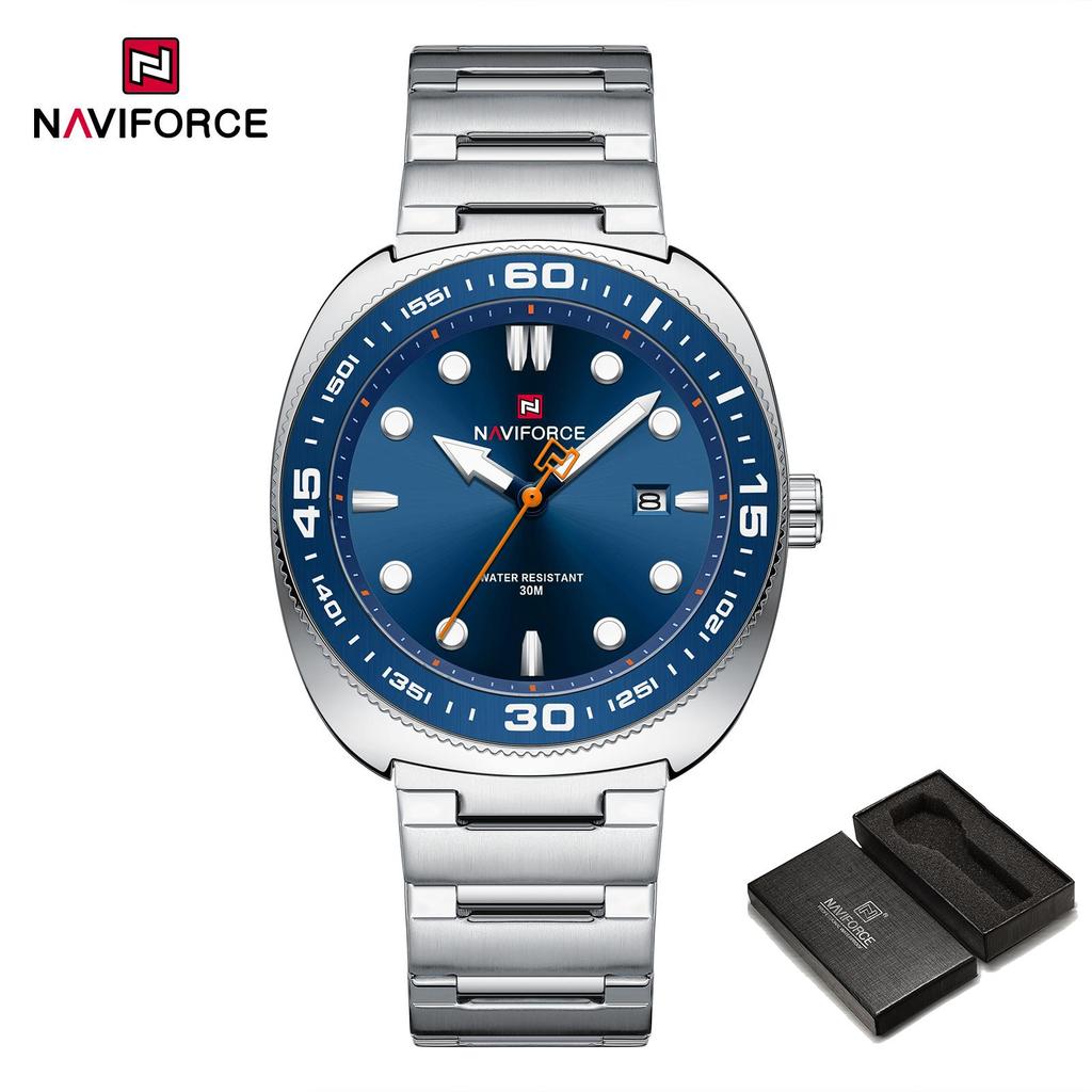 NAVIFORCE Men's Watch Quartz Calendar Luminous Pointer Stainless Steel Strap Waterproof Fashion Casual Watch NF9250