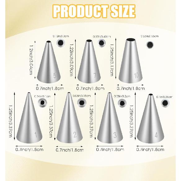 Round Piping Tips, 7 Pcs Small Piping Tips Stainless Steel for Baking, Decorating, Frosting, Icing (7 Sizes)
