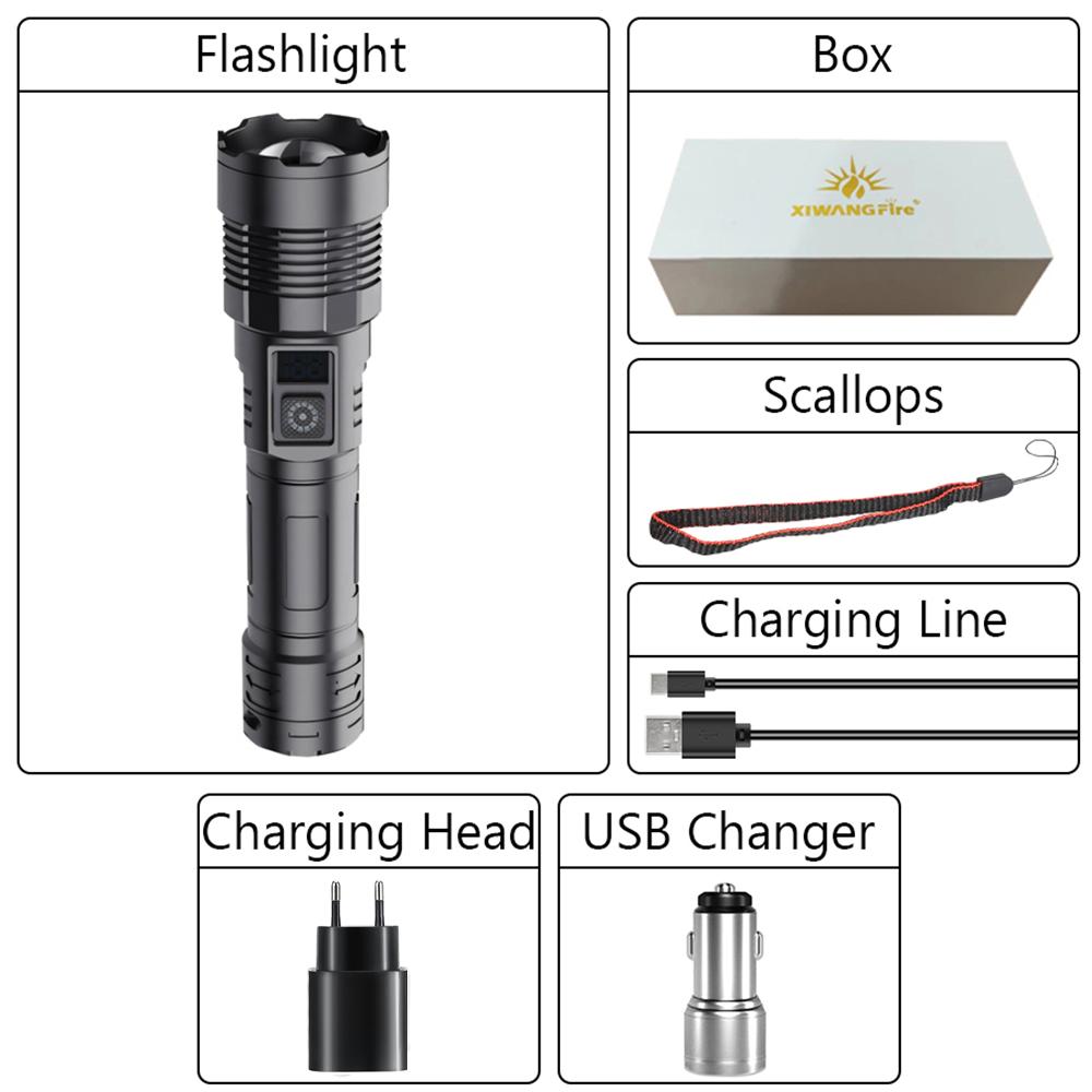 Super Bright Dual light LED Flashlight USB Rechargeable zoomable Torch with Built-in battery Outdoor Fishing Camping Lantern