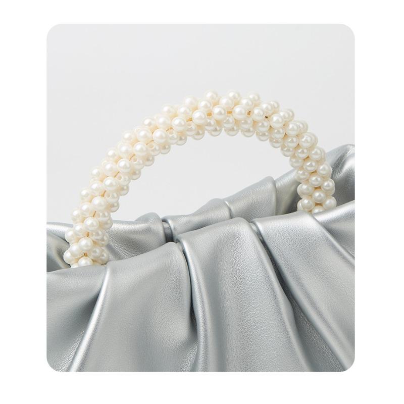 Sweet Girl Pearl Bag Handbag Women's Fashion Versatile Pleated Messenger Cloud Bag Mini Mobile Phone Small Bag