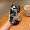 Luxurious Golden Blue Thick Oil Painting Abstract Swirl Fluid Art Film Aesthetic Protective Shockproof Bumper Case Cover For iPhone 14 15 16ProMaxPlus