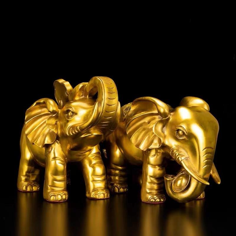 Brass Ornaments Pair Copper Water Absorbing Elephant Entrance TV Cabinet Decoration Housewarming New Home Open