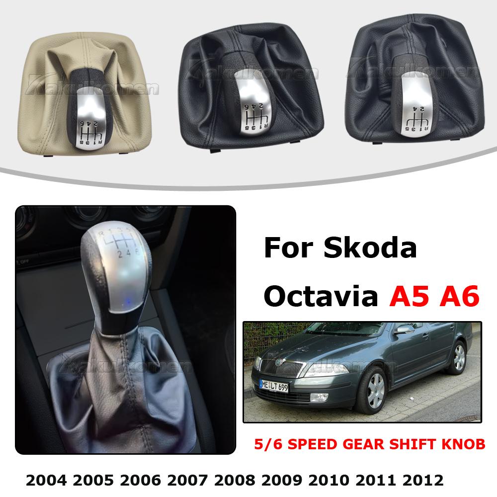 For Skoda Octavia 2 A5 A6 2004-2013 Manual 5/6 Speed Car Gear Stick Shift Knob Shifter Lever Hand Ball Leather Gaiter Boot Cover