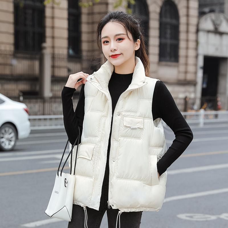 

Весенне-осенний глянцевый пуховый хлопковый жилет женский короткий жилет свободный и универсальный модный жилет куртка M белый