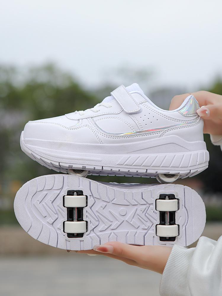 Детские роликовые коньки – трансформирующиеся беговые кроссовки с колесиками для мальчиков и девочек small four-wheel, 37 белый