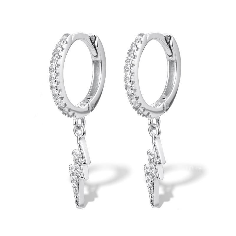 Sterling Silver S925 Lightning Earrings, European & American Style, Niche Diamond Inlaid Studs & Hoop Accessories for Women