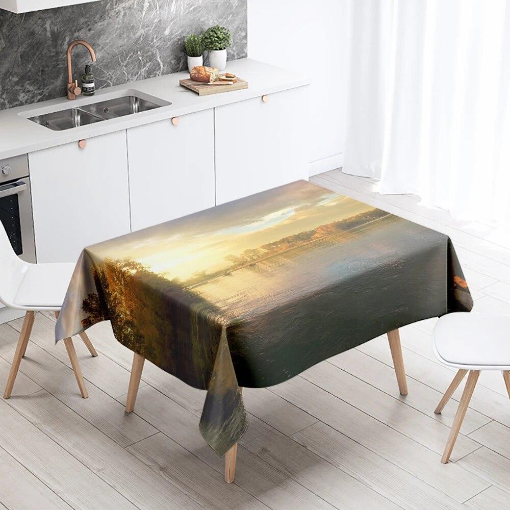 Natural Trees Tablecloth World Scenery  Anti-Stain Waterproof Rectangular Kitchen Table Home Decoration