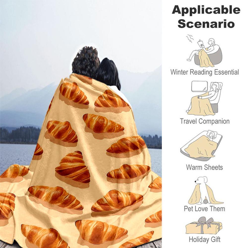 1PC Croissant bakeryOutdoor Flannel Blanket - Soft Plush Decor for Picnics, camping, Bedroom, Playroom, Office, or Lunch Break 1304A